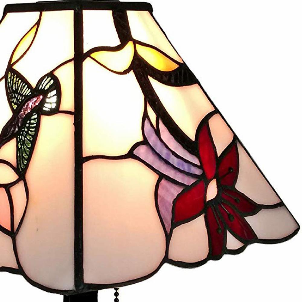 15" Tiffany Style Red Floral Hummingbird Table Lamp. Picture 4