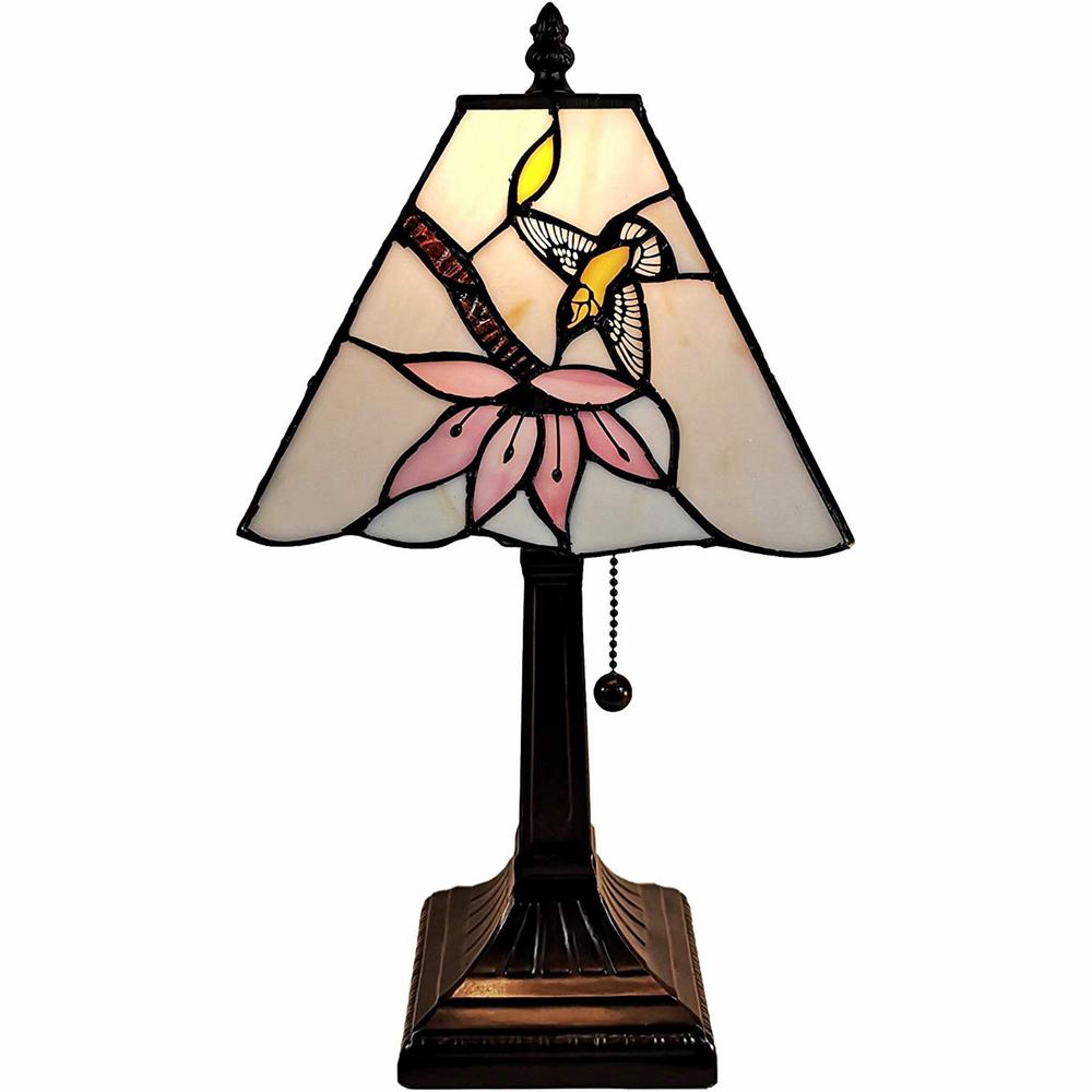 15" Tiffany Style Red Floral Hummingbird Table Lamp. Picture 3