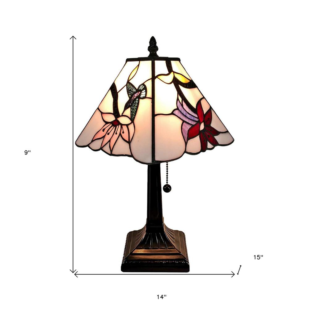 15" Tiffany Style Red Floral Hummingbird Table Lamp. Picture 5