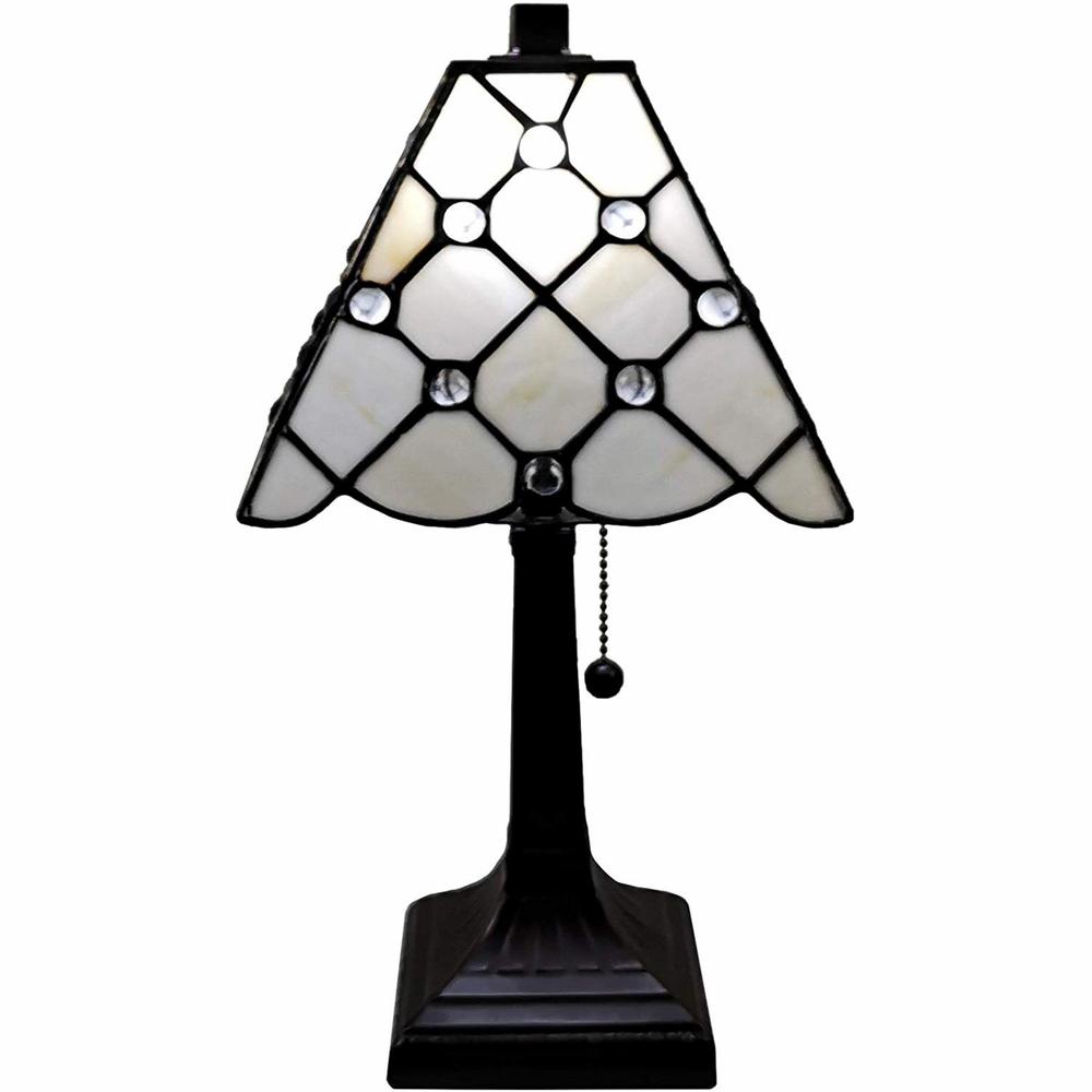 15" Tiffany Style White Stained Glass with Crystals Table Lamp. Picture 2