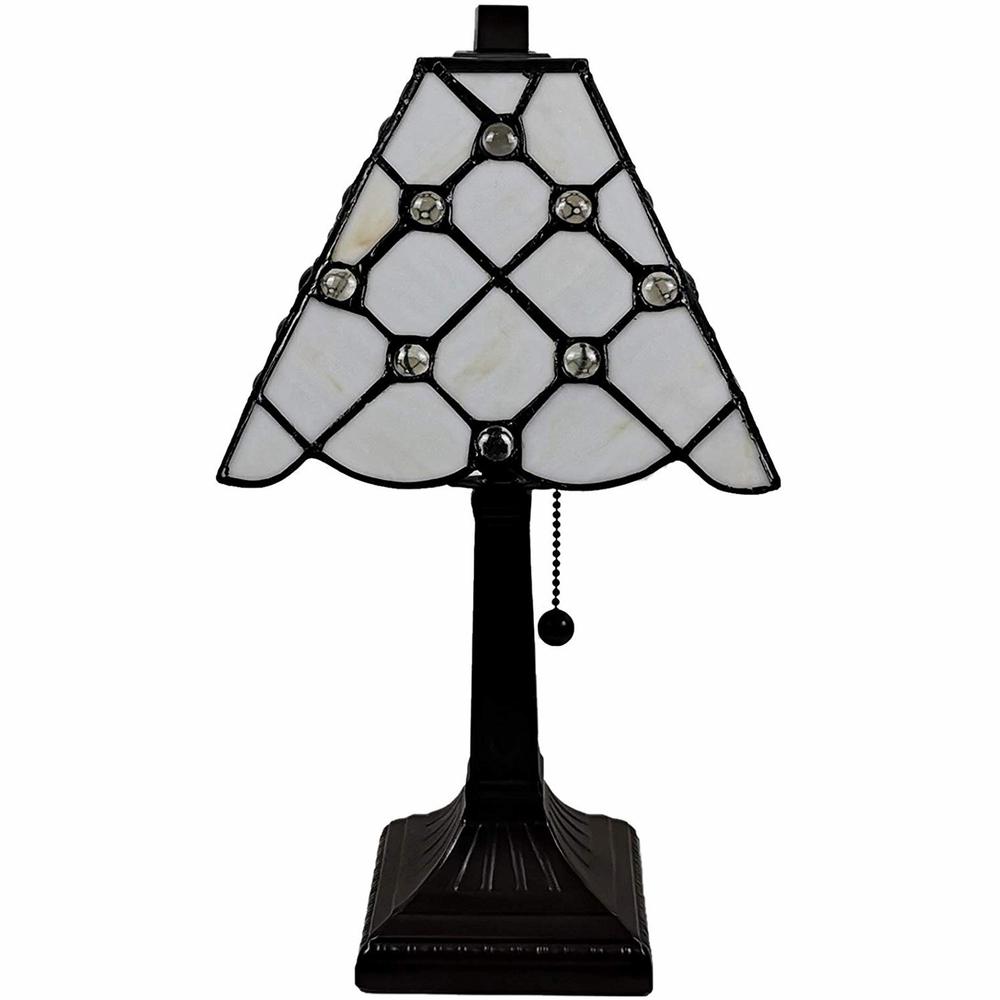 15" Tiffany Style White Stained Glass with Crystals Table Lamp. Picture 3