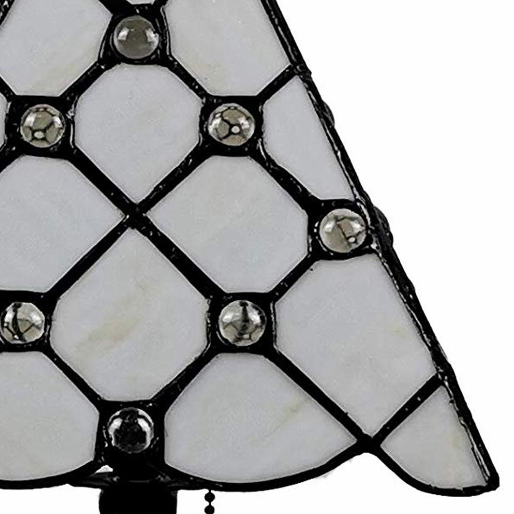 15" Tiffany Style White Stained Glass with Crystals Table Lamp. Picture 5