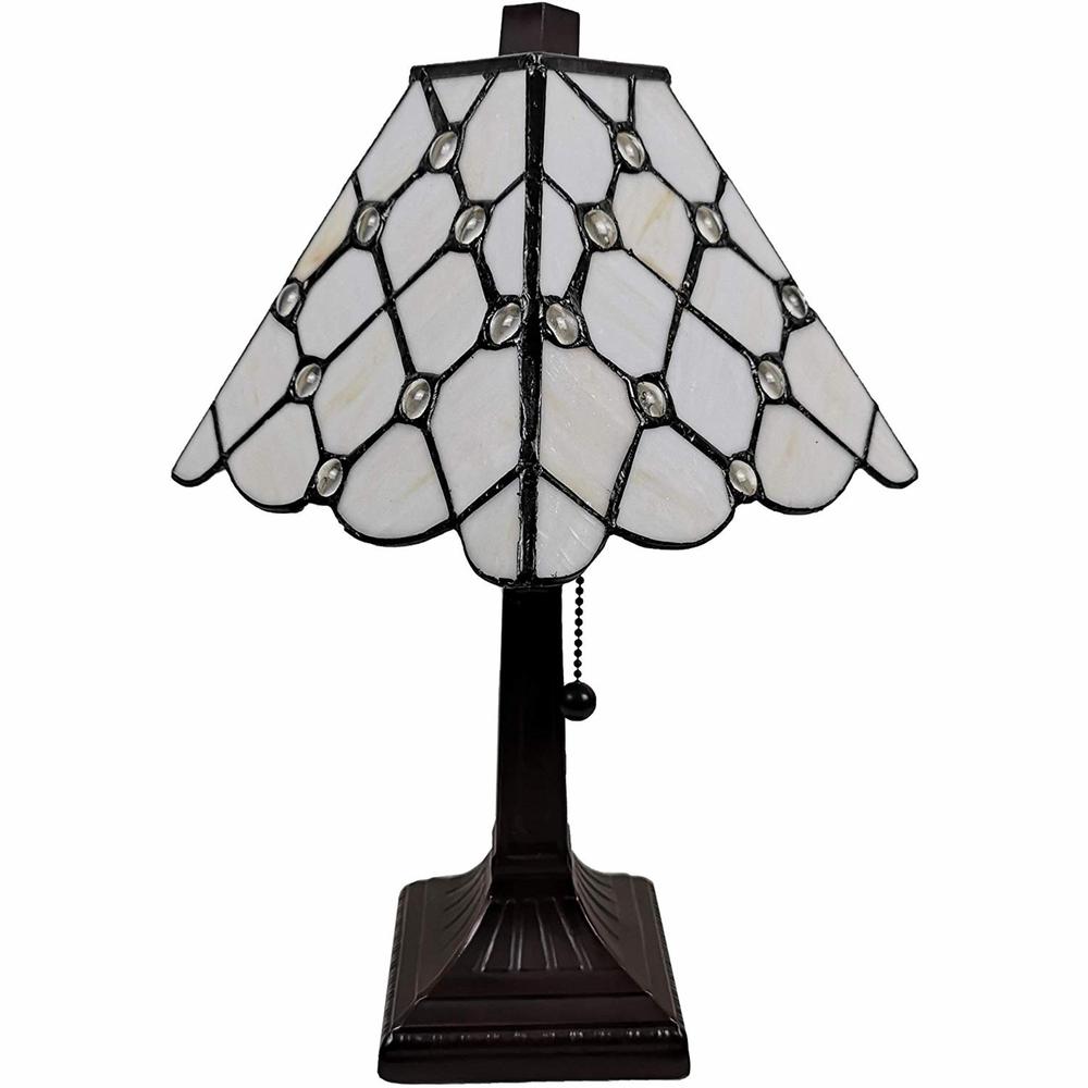 15" Tiffany Style White Stained Glass with Crystals Table Lamp. Picture 4