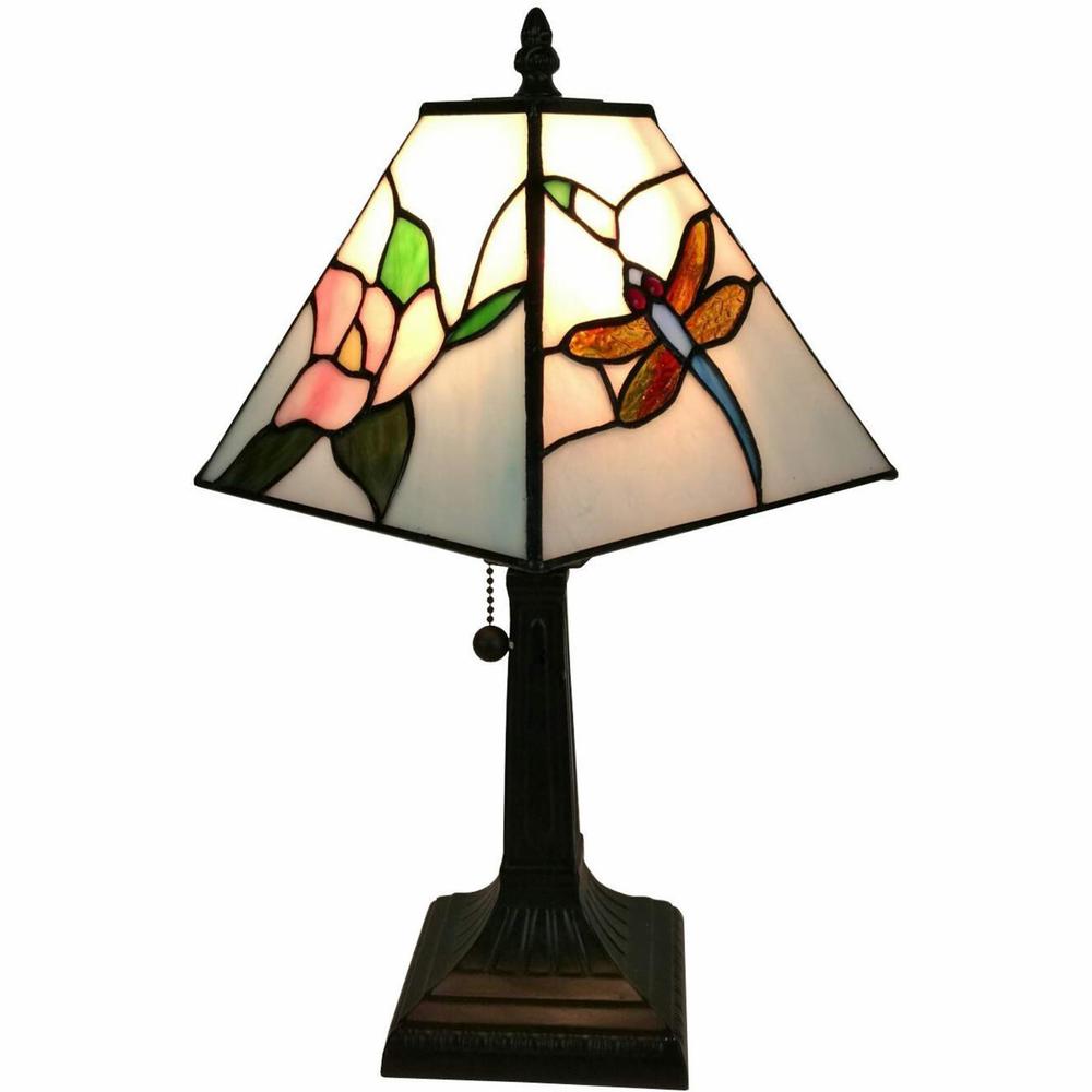 15" Tiffany Style Floral Dragonflies Table Lamp. Picture 1