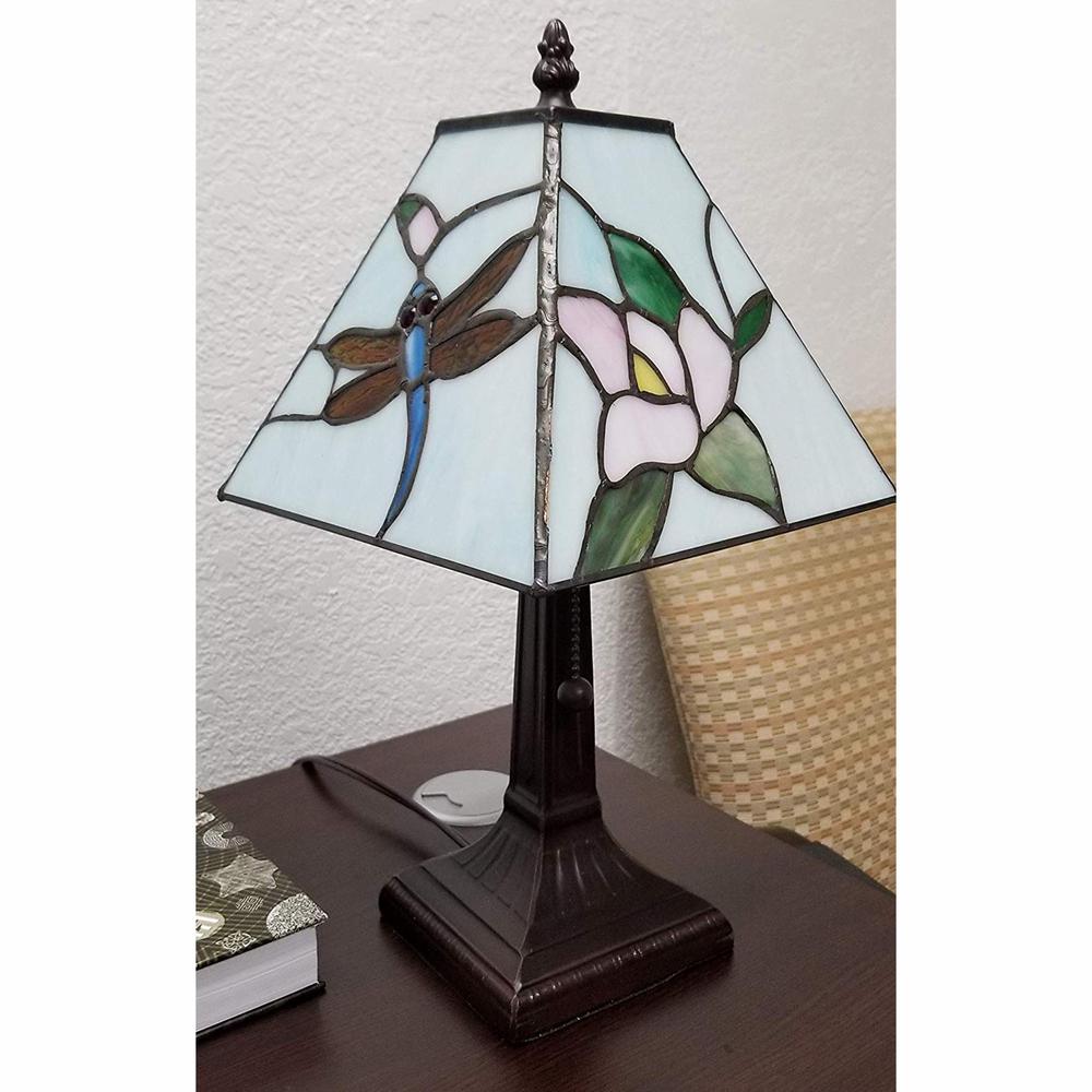 15" Tiffany Style Floral Dragonflies Table Lamp. Picture 2