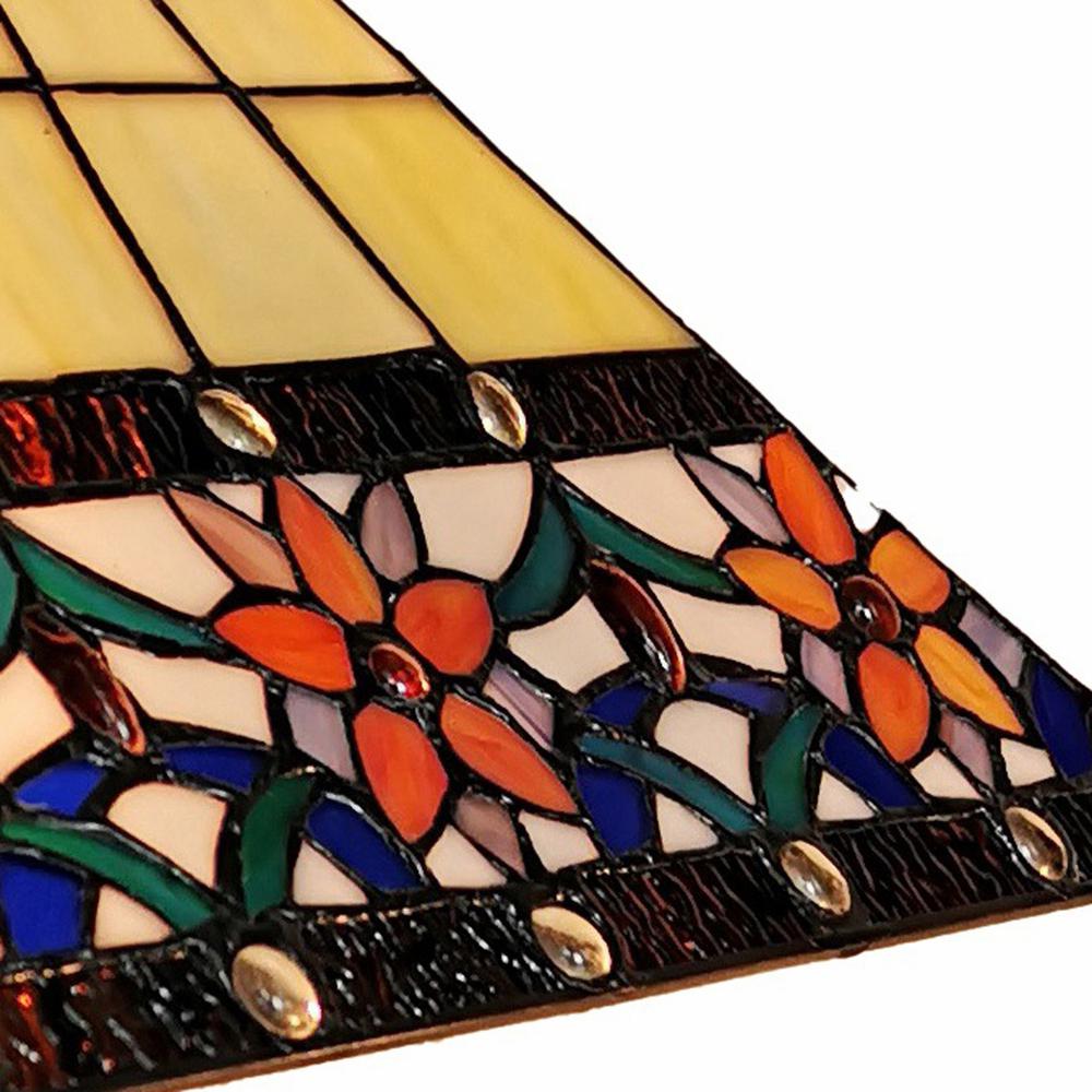 23" Stained Glass Two Light Mission Style Table Lamp with Floral Glass Shade. Picture 4