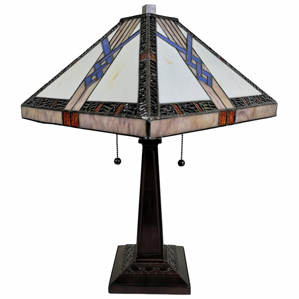 23" Stained Glass Stained Glass Antique Two Light Mission Style Table Lamp. Picture 3