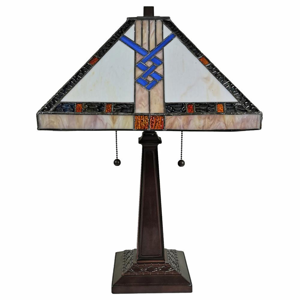 23" Stained Glass Stained Glass Antique Two Light Mission Style Table Lamp. Picture 5