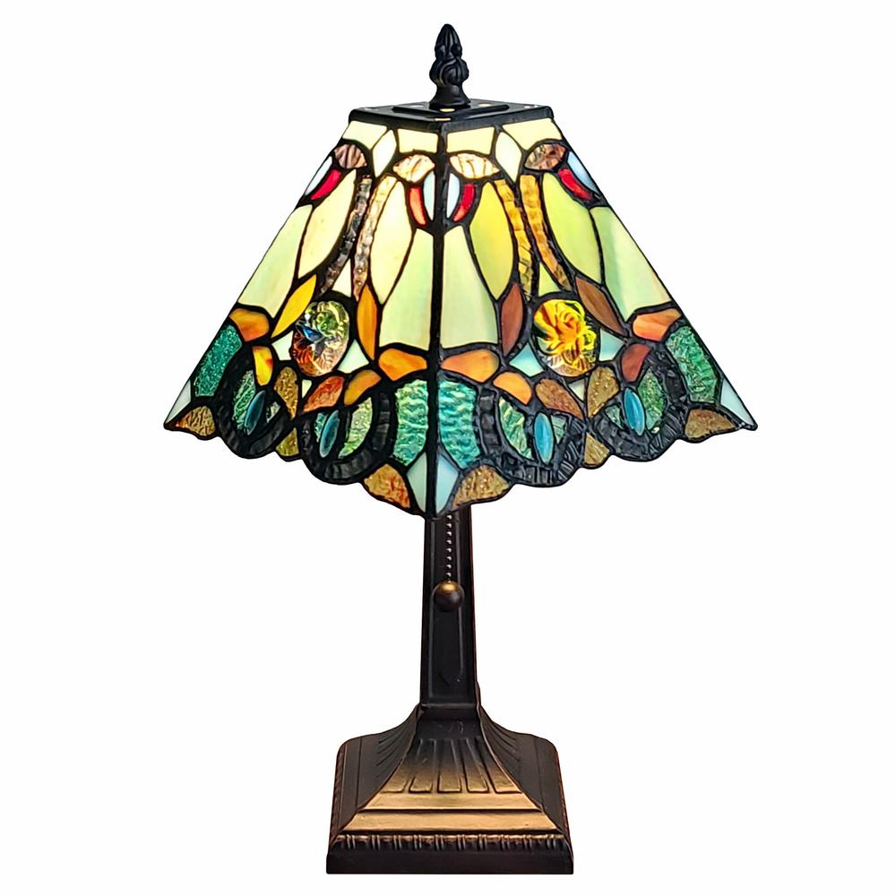 15" Tiffany Style Vintage Abstract Teal Table Lamp. Picture 1