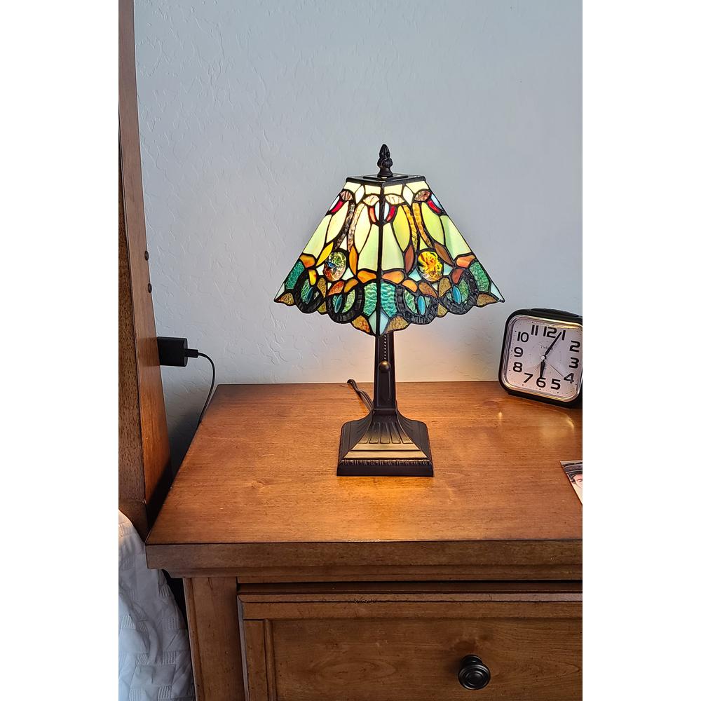 15" Tiffany Style Vintage Abstract Teal Table Lamp. Picture 3