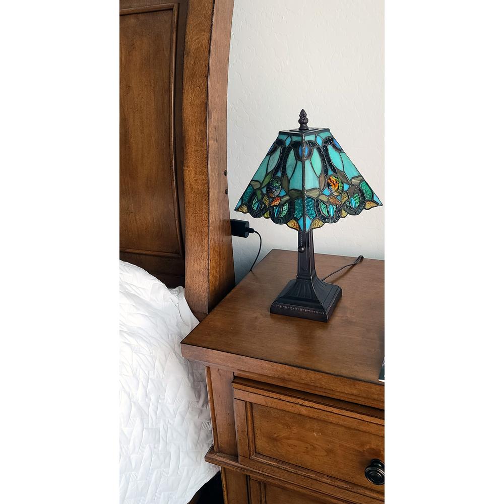 15" Tiffany Style Vintage Abstract Teal Table Lamp. Picture 4