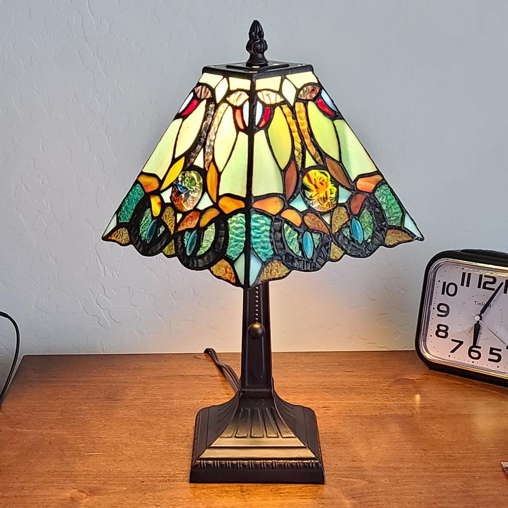 15" Tiffany Style Vintage Abstract Teal Table Lamp. Picture 5