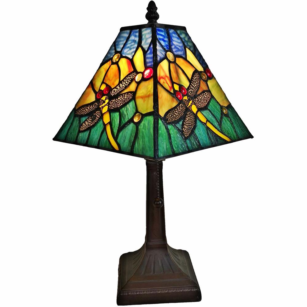 15" Tiffany Style Yellow Dragonflies Jeweled Table Lamp. Picture 1