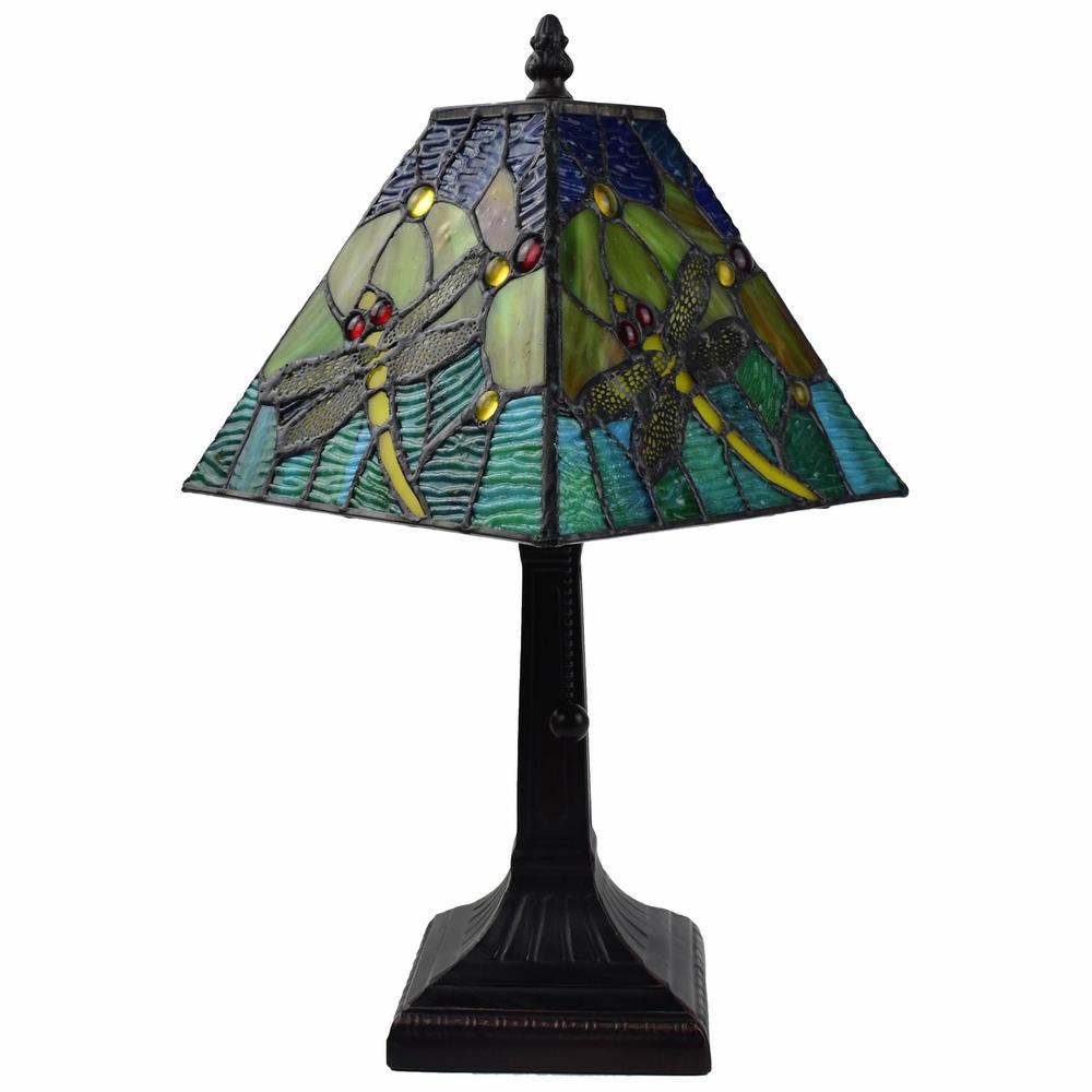 15" Tiffany Style Yellow Dragonflies Jeweled Table Lamp. Picture 2
