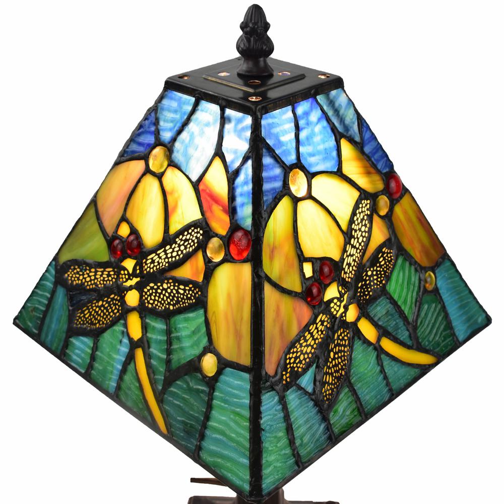 15" Tiffany Style Yellow Dragonflies Jeweled Table Lamp. Picture 5