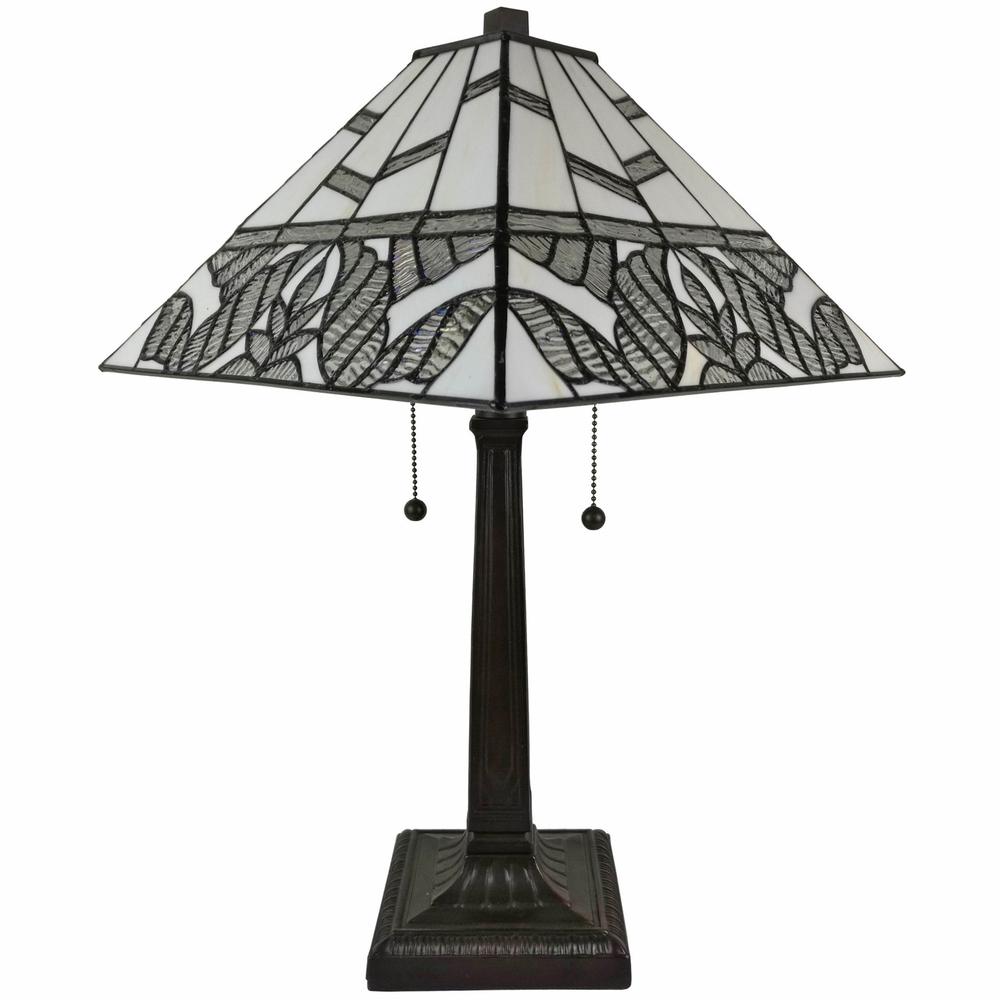 23" Stained Glass Leafy Vintage Two Light Mission Style Table Lamp. Picture 1
