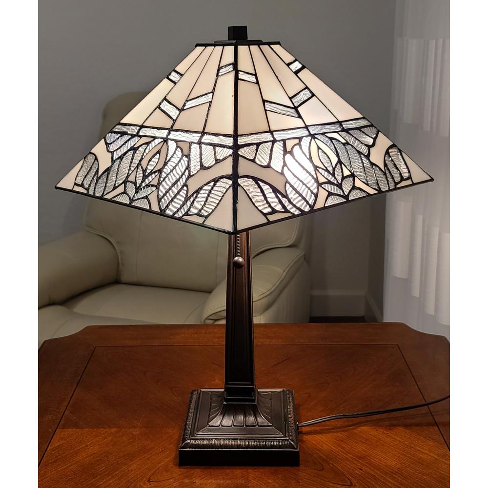 23" Stained Glass Leafy Vintage Two Light Mission Style Table Lamp. Picture 2