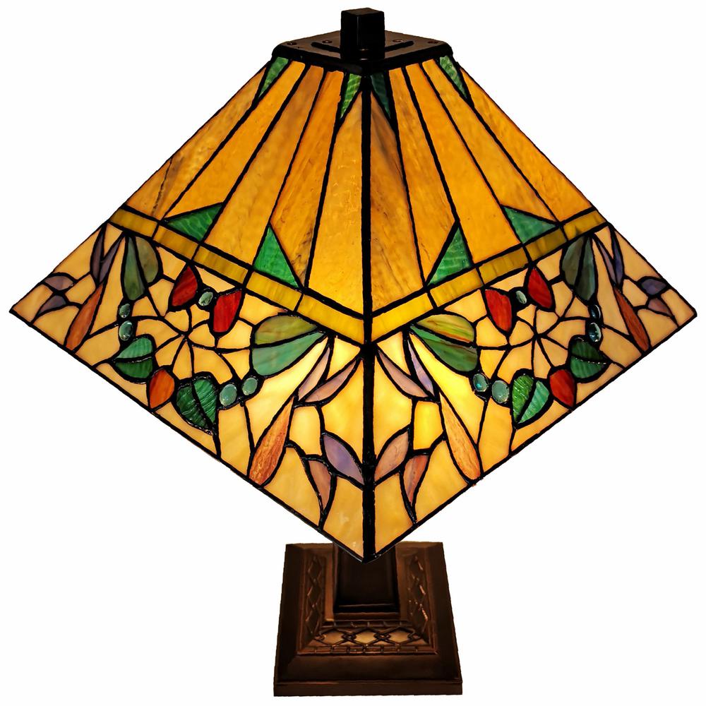23" Stained Glass Flowery Two Light Mission Style Table Lamp. Picture 3