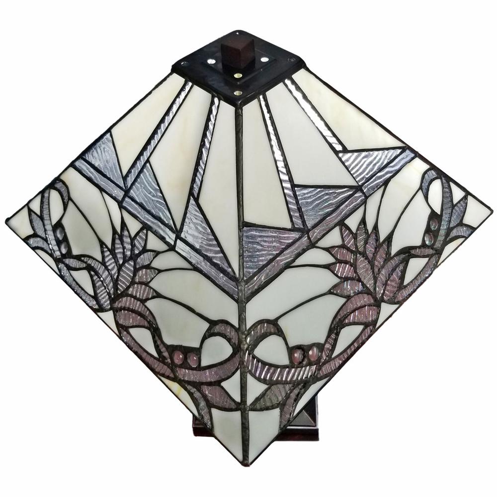 23" Stained Glass White Floral Two Light Mission Style Table Lamp. Picture 7