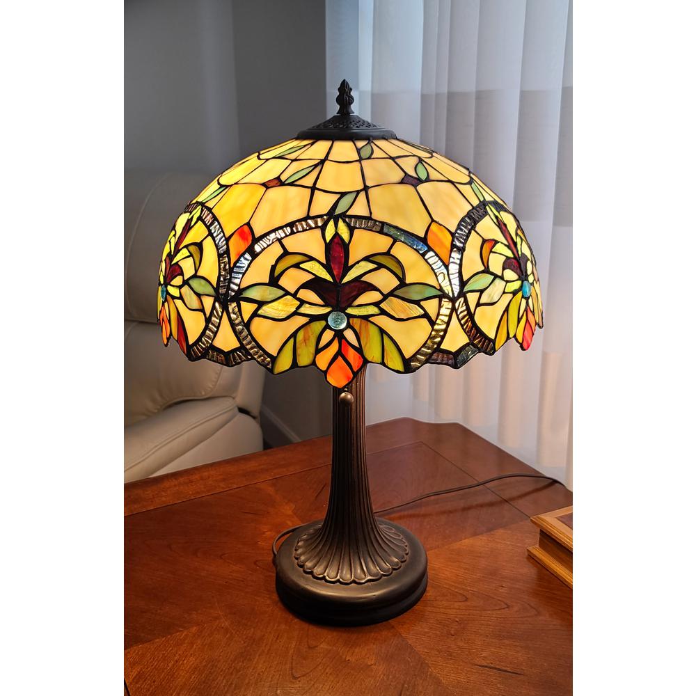 23" Stained Glass Two Light Jeweled Floral Table Lamp. Picture 1