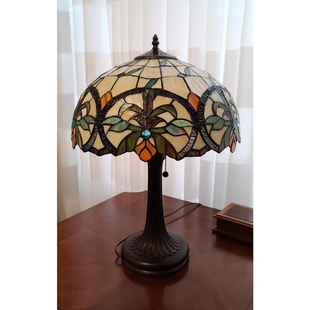 23" Stained Glass Two Light Jeweled Floral Table Lamp. Picture 2