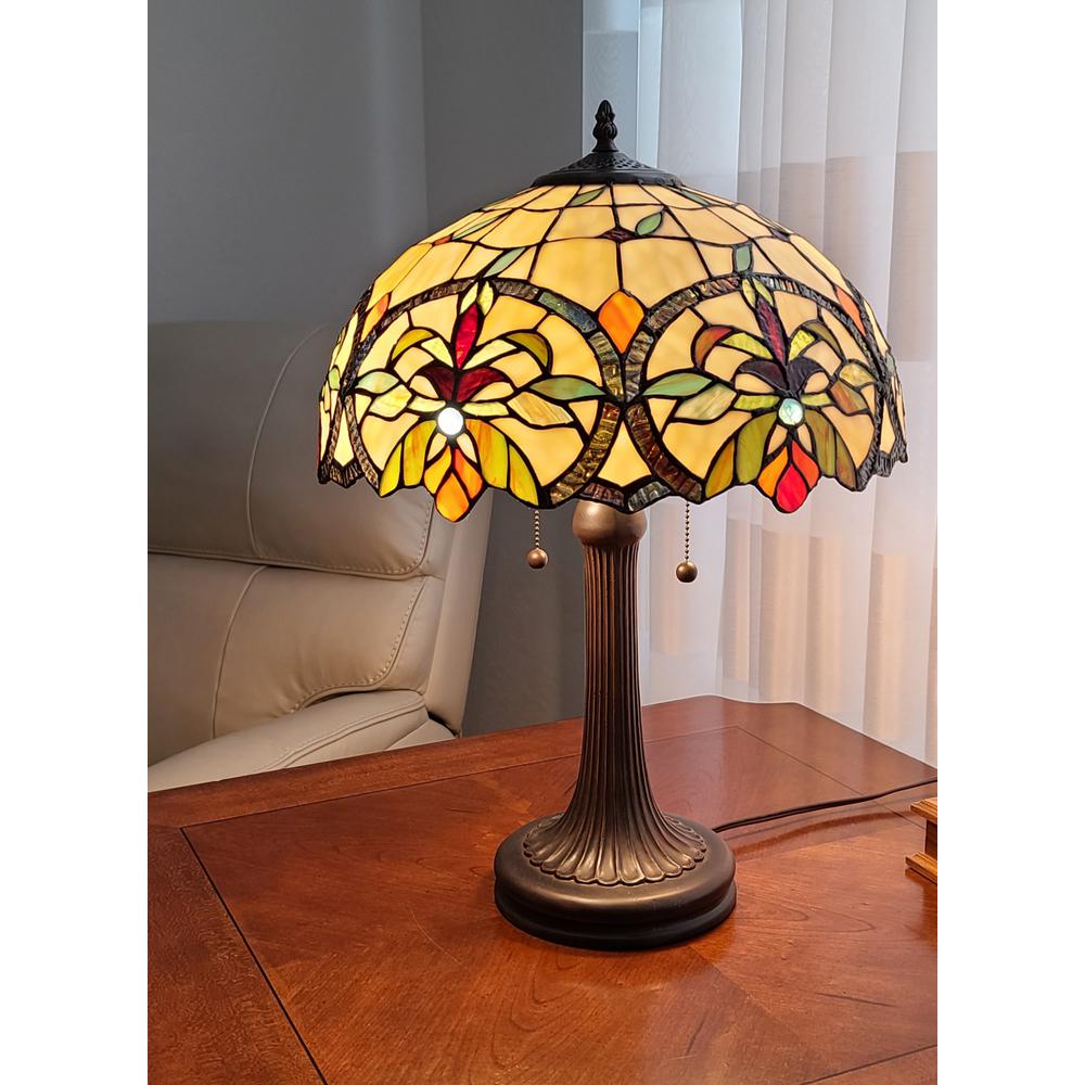 23" Stained Glass Two Light Jeweled Floral Table Lamp. Picture 3