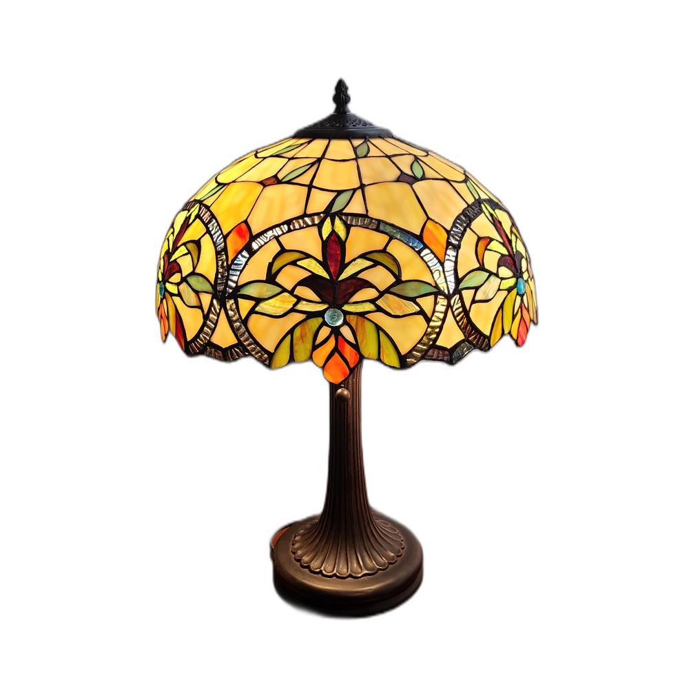 23" Stained Glass Two Light Jeweled Floral Table Lamp. Picture 5
