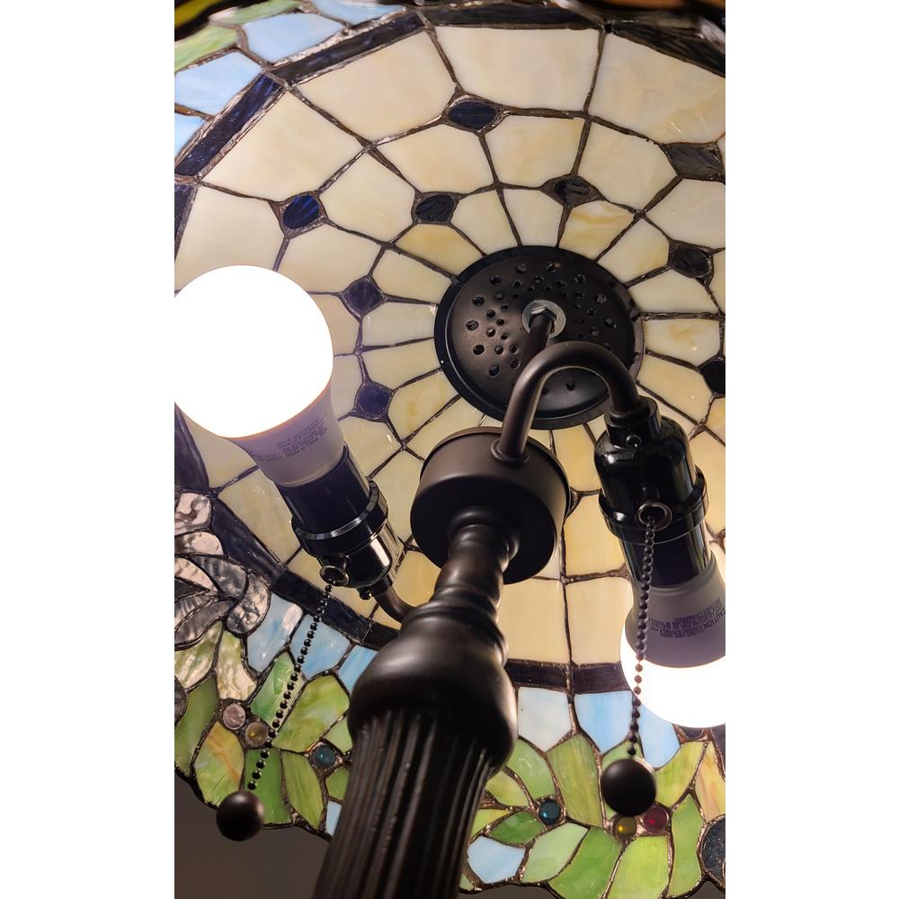 23" Stained Glass Two Light Jeweled Floral Accent Table Lamp. Picture 4
