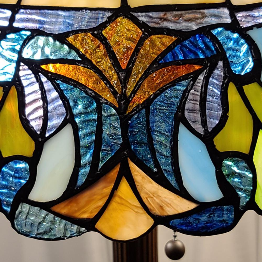 23" Stained Glass Two Light Jeweled Floral Accent Table Lamp. Picture 7