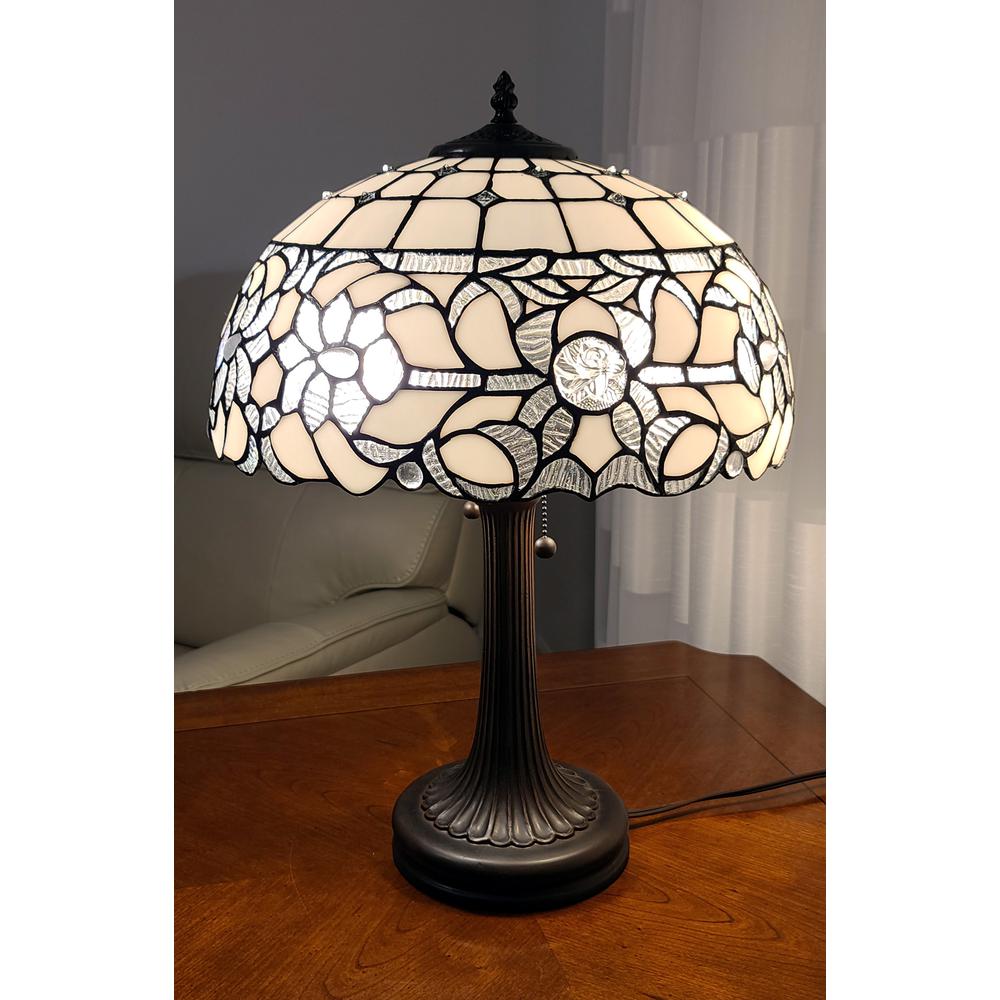23" Stained Glass Two Light Jeweled Vintage Accent Table Lamp. Picture 1