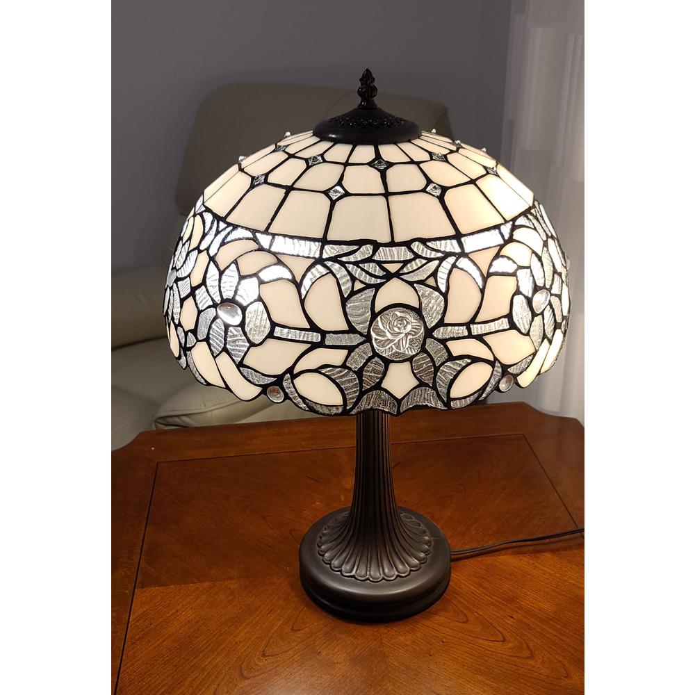 23" Stained Glass Two Light Jeweled Vintage Accent Table Lamp. Picture 6