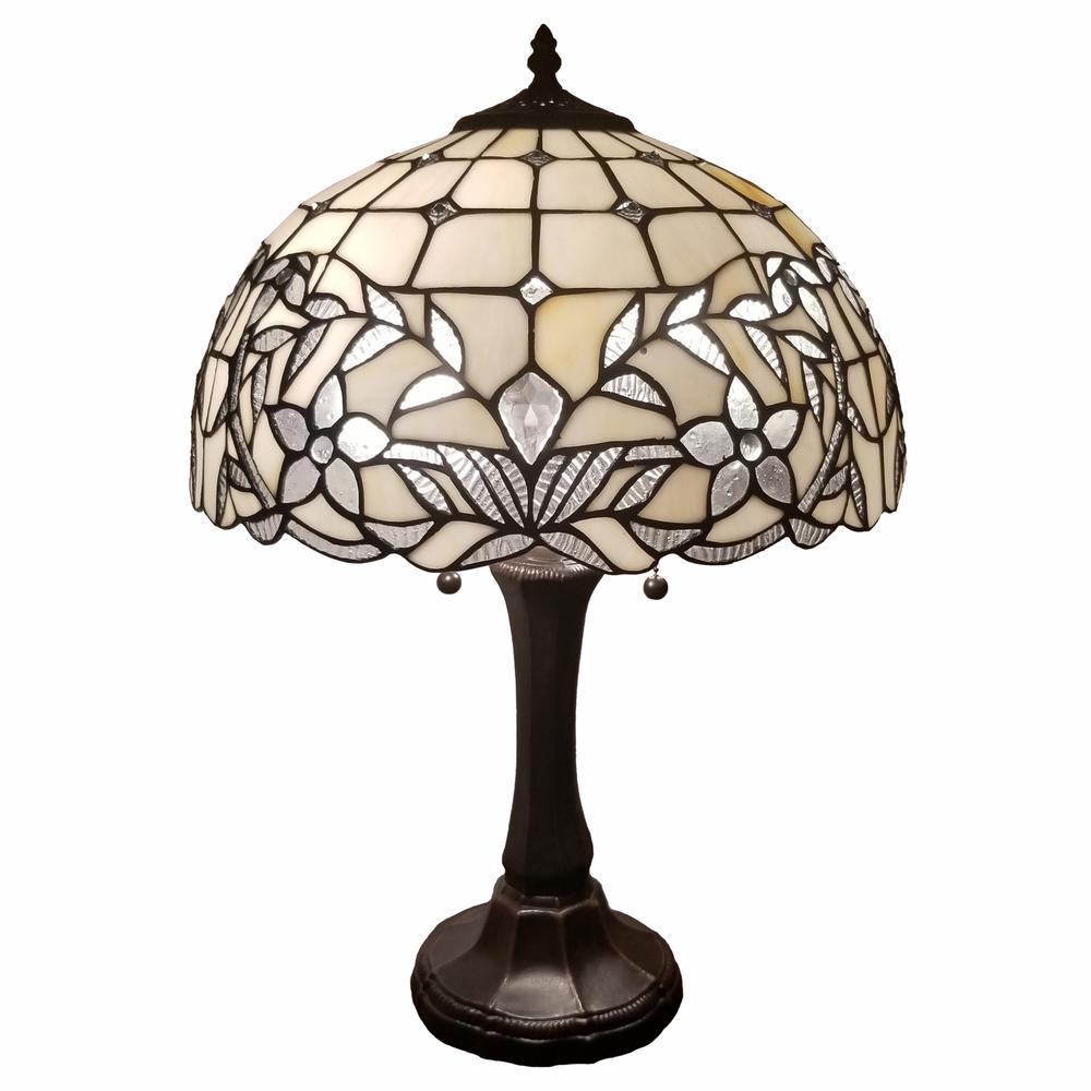 23" Stained Glass Two Light Flowery Vintage Accent Table Lamp. Picture 1