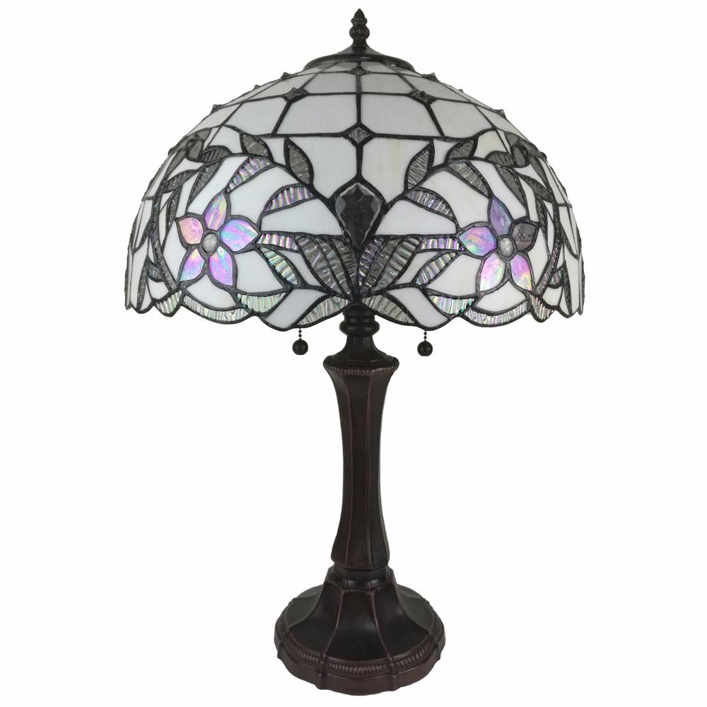 23" Stained Glass Two Light Flowery Vintage Accent Table Lamp. Picture 4