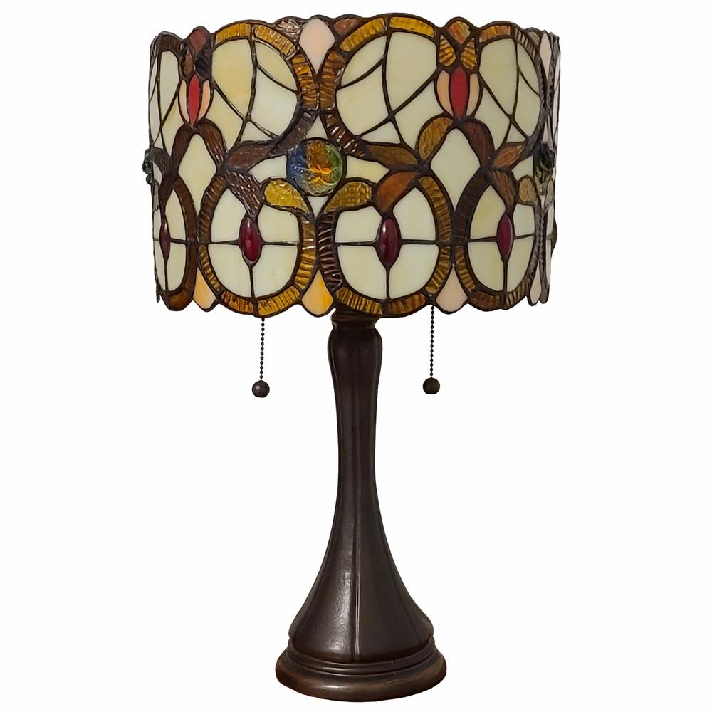 21" Stained Glass Two Light Floral Drum Table Lamp. Picture 3