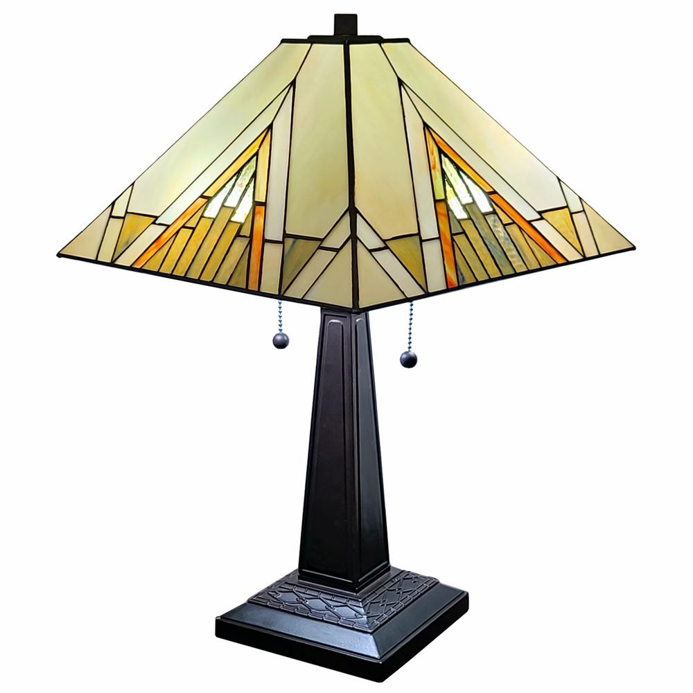 23" Stained Glass Pyramid Style Two Light Mission Style Table Lamp. Picture 1