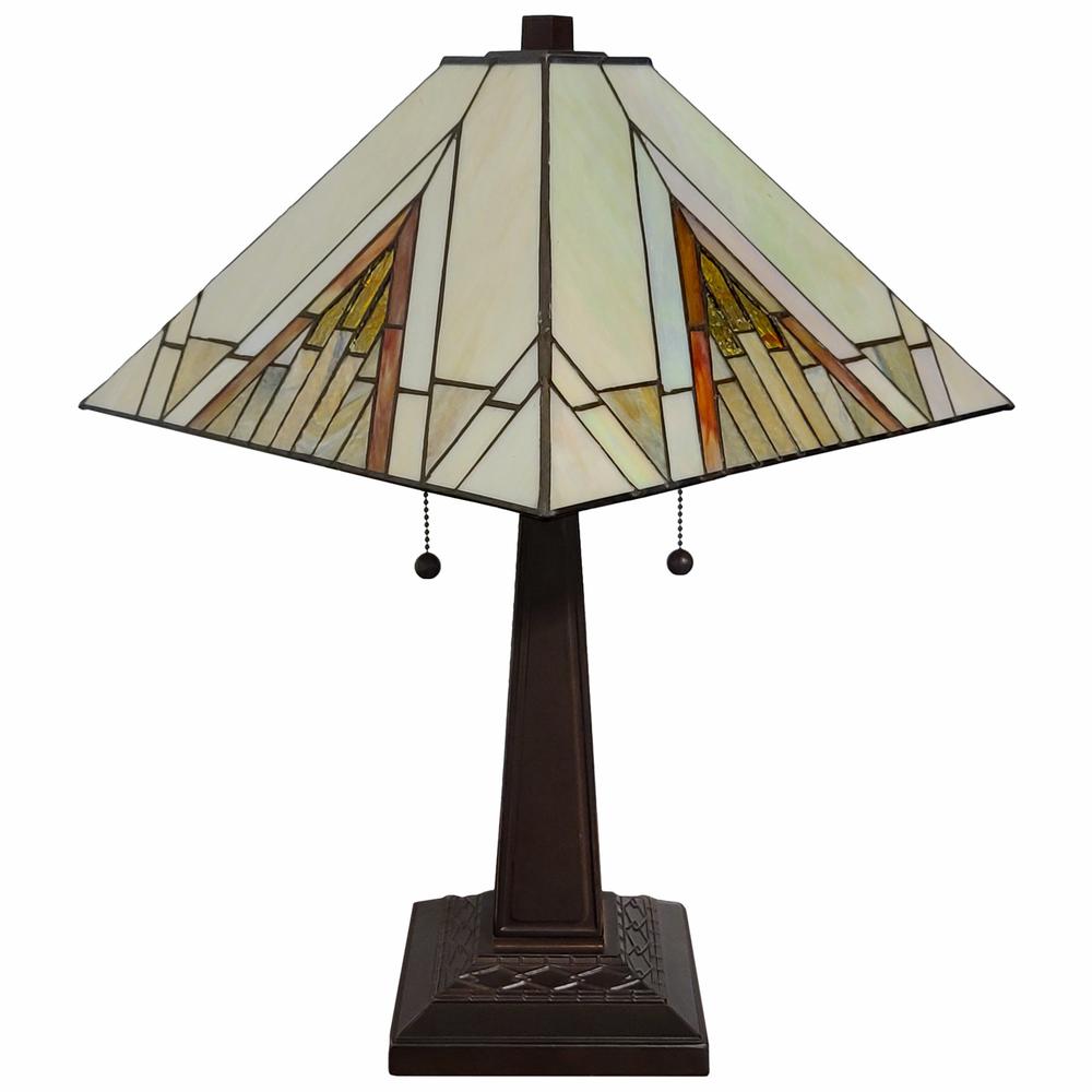 23" Stained Glass Pyramid Style Two Light Mission Style Table Lamp. Picture 3