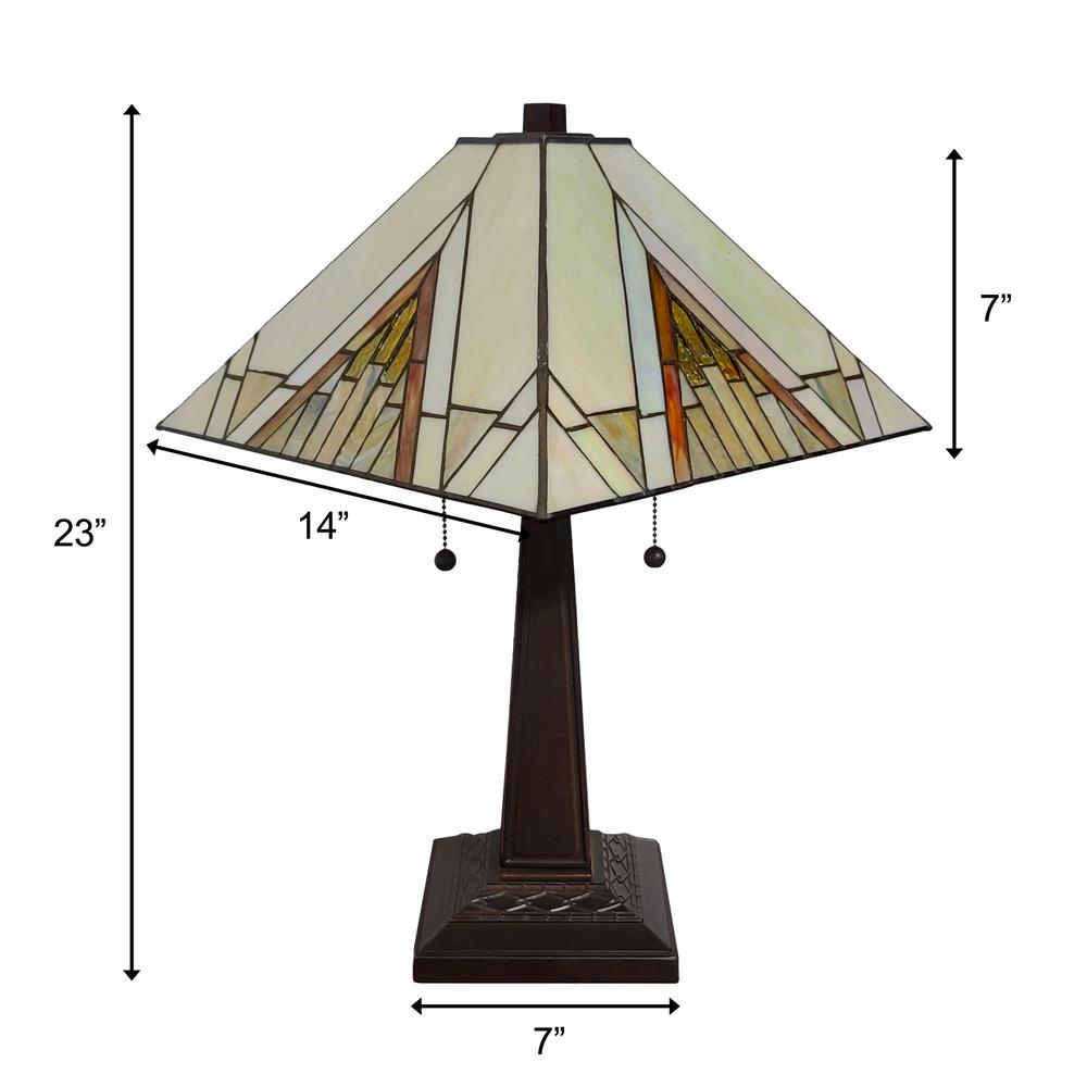 23" Stained Glass Pyramid Style Two Light Mission Style Table Lamp. Picture 4