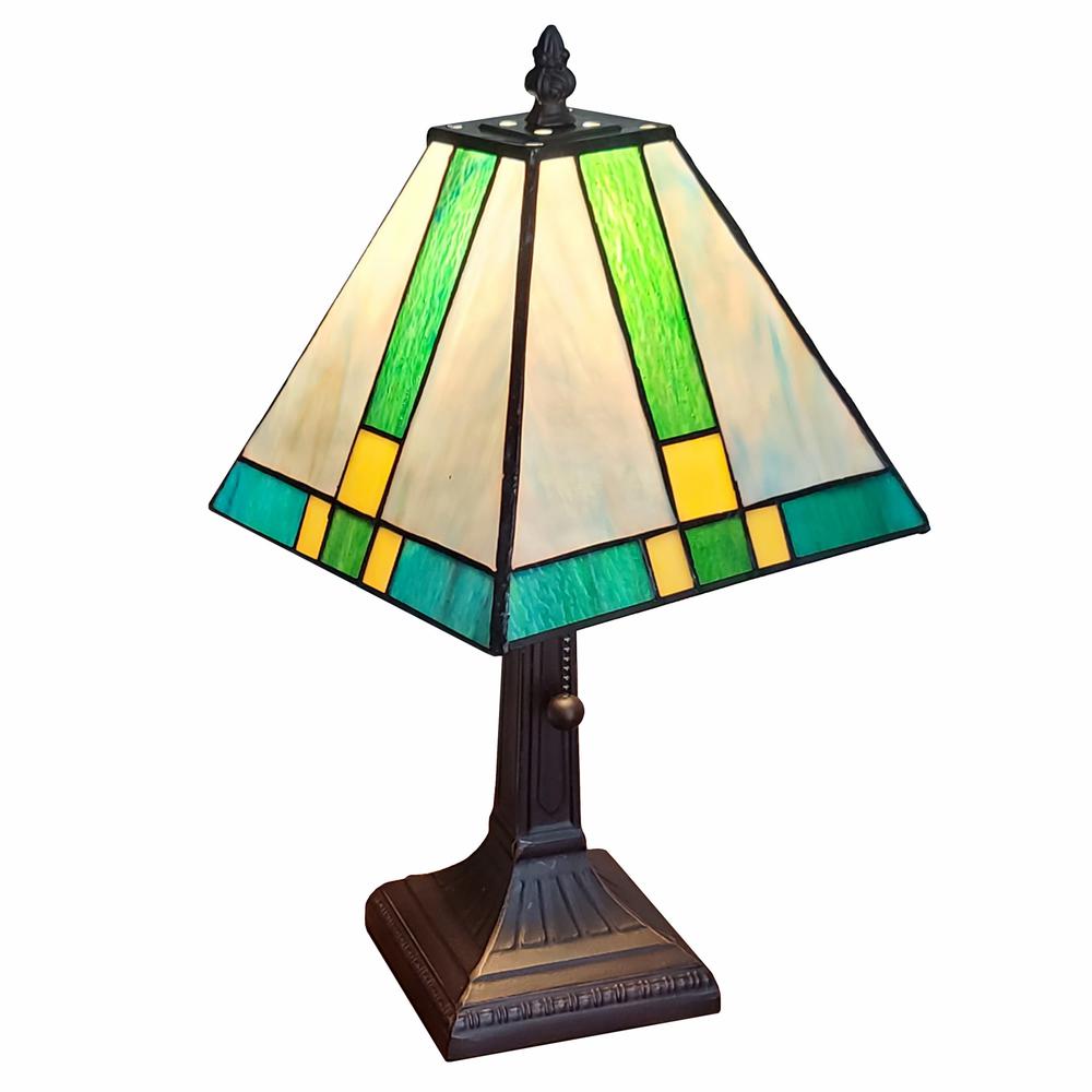 15" Tiffany Cream and Green Mission Style Table Lamp. Picture 1
