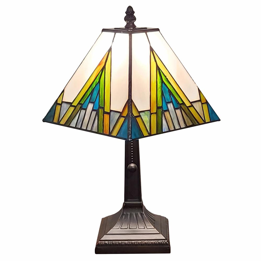 15" Tiffany White Yellow and Blue Mission Style  Table Lamp. Picture 1