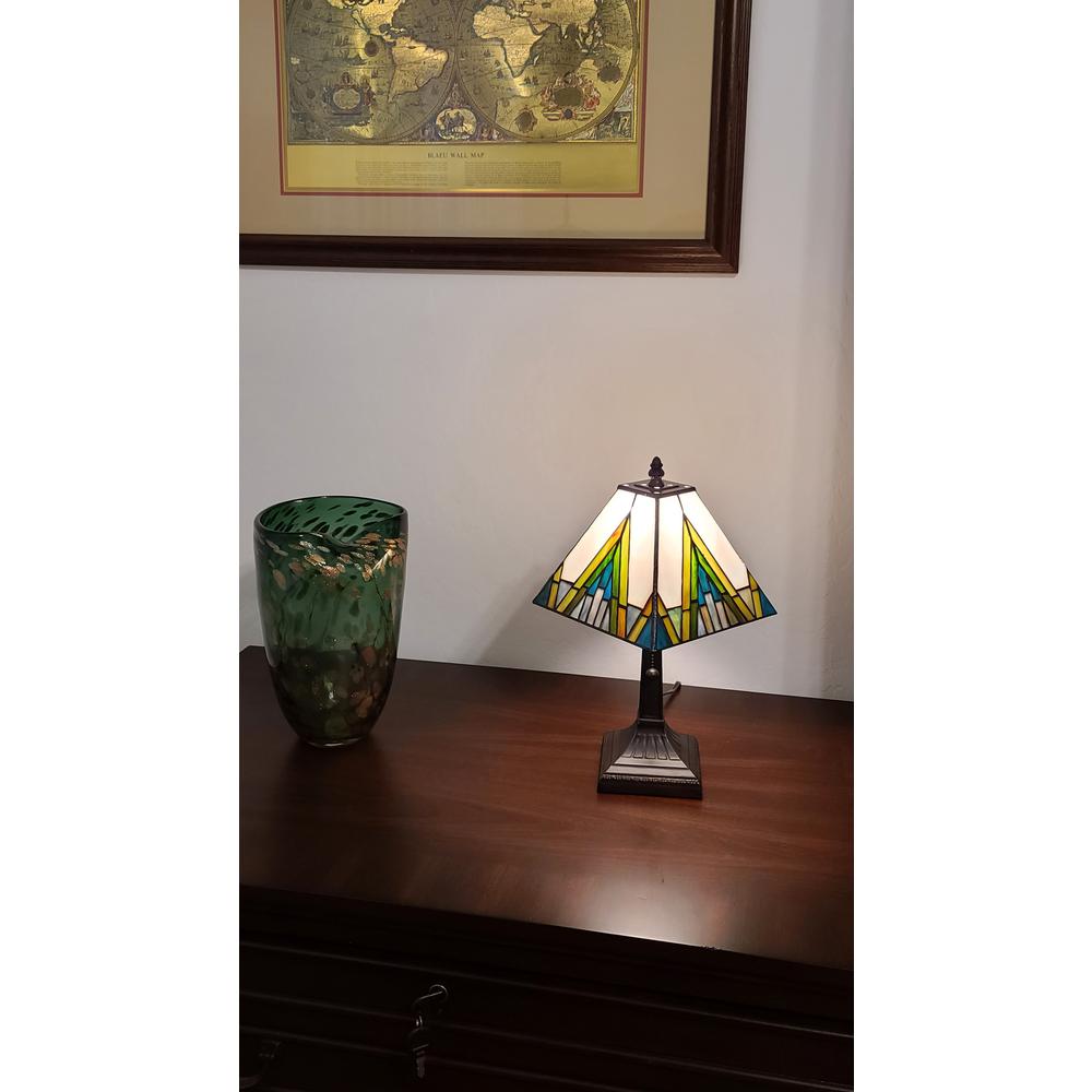 15" Tiffany White Yellow and Blue Mission Style  Table Lamp. Picture 2