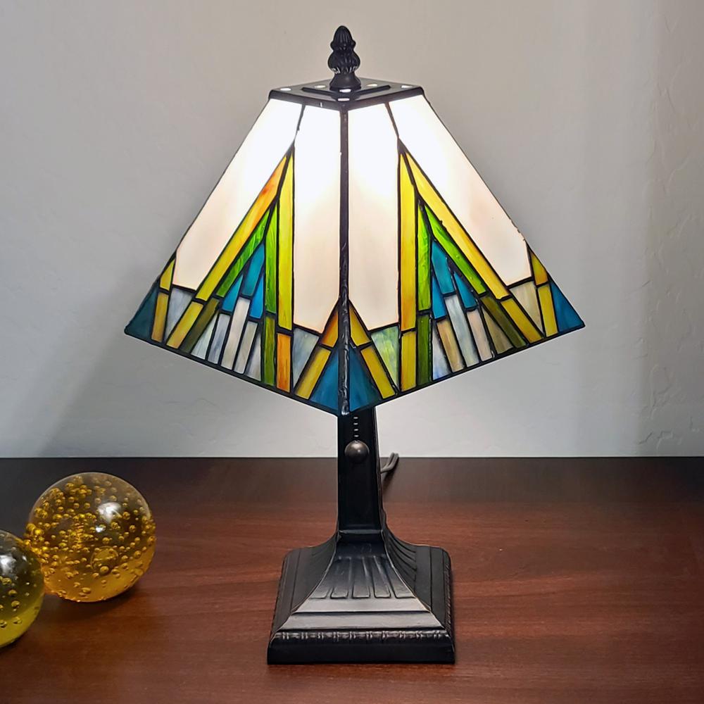 15" Tiffany White Yellow and Blue Mission Style  Table Lamp. Picture 6