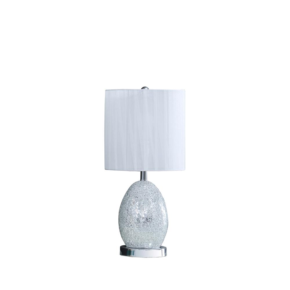 20" White Luster Mirrored Glass Table Lamp With Night Light. Picture 1