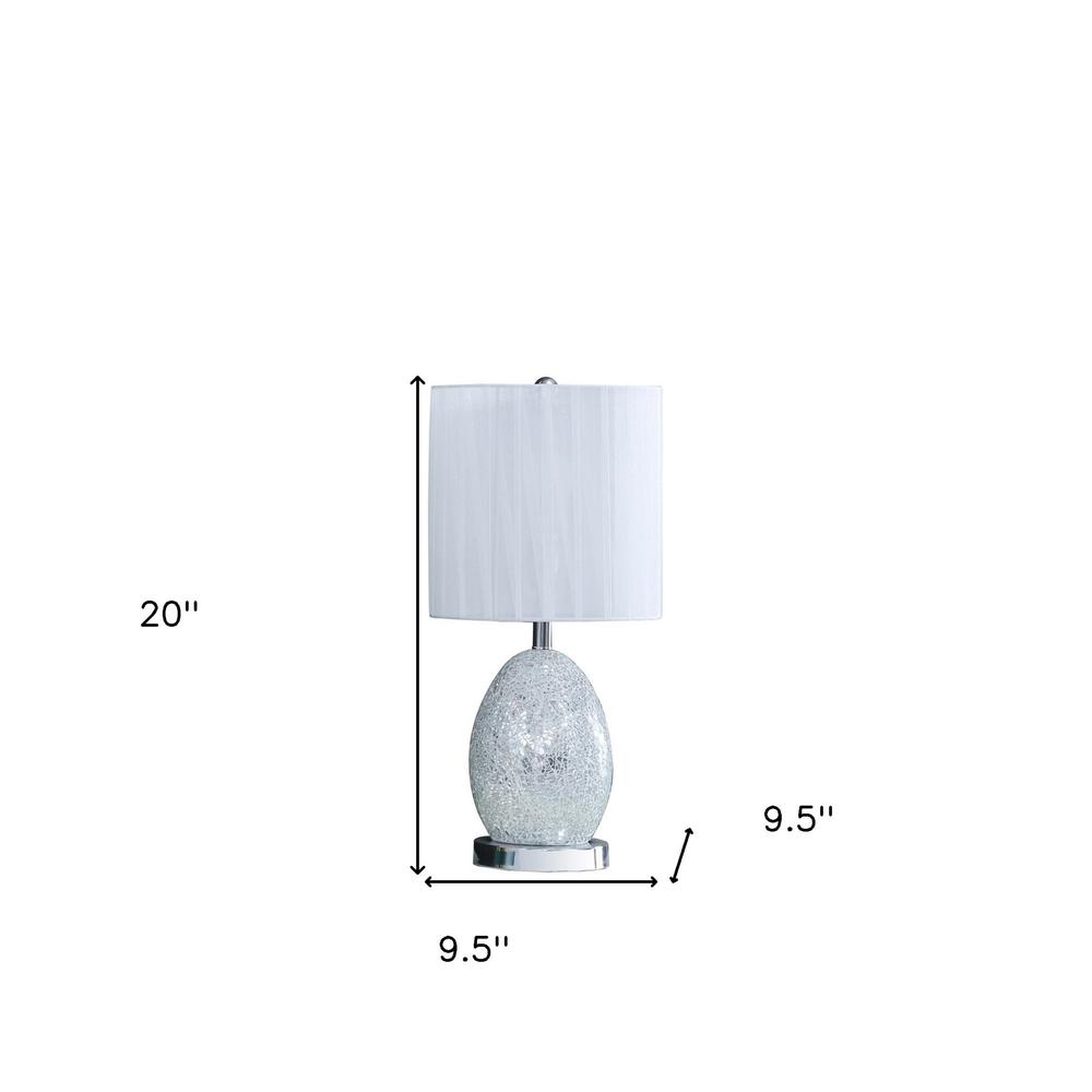 20" White Luster Mirrored Glass Table Lamp With Night Light. Picture 5