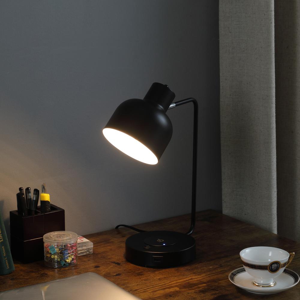 15" Black Metal Desk USB Table Lamp With Black Shade. Picture 6