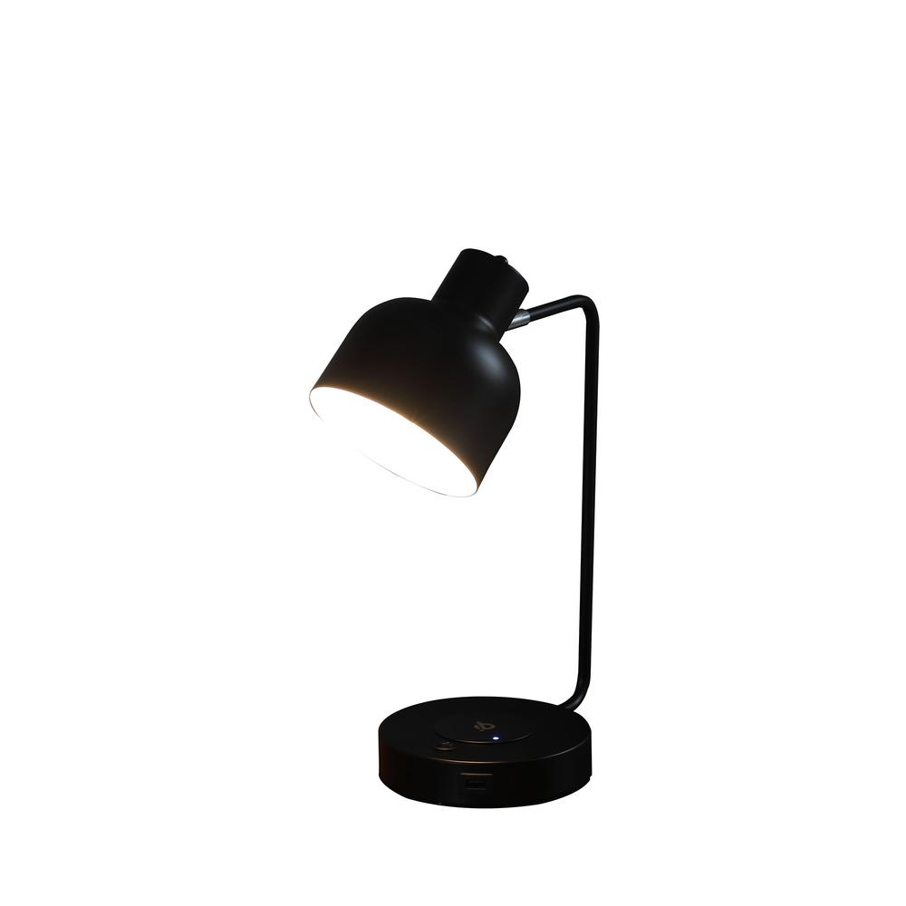 15" Black Metal Desk USB Table Lamp With Black Shade. Picture 2