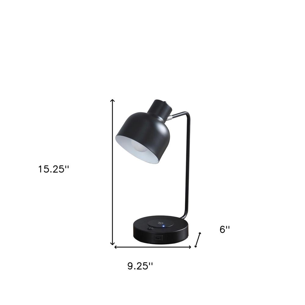 15" Black Metal Desk USB Table Lamp With Black Shade. Picture 7