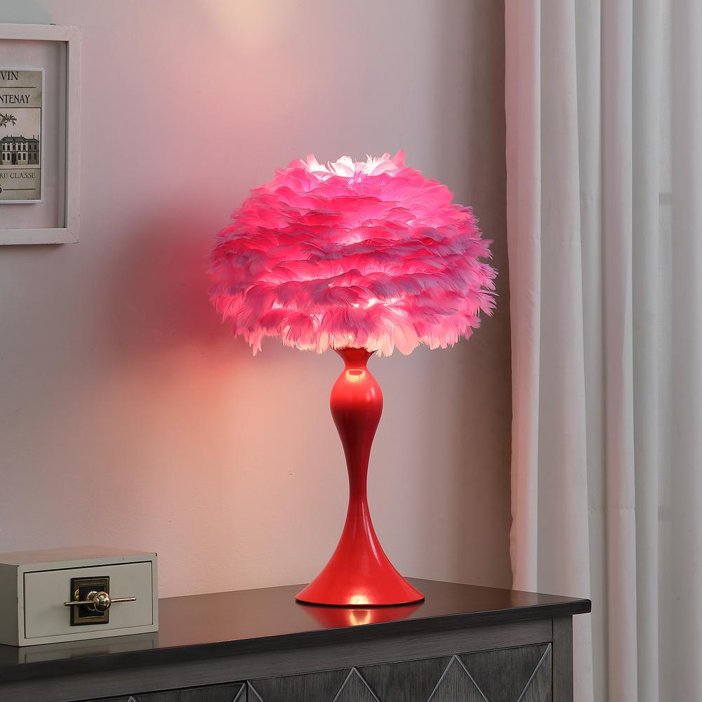 24" Glam Hot Pink Feather and Red Table Lamp. Picture 5