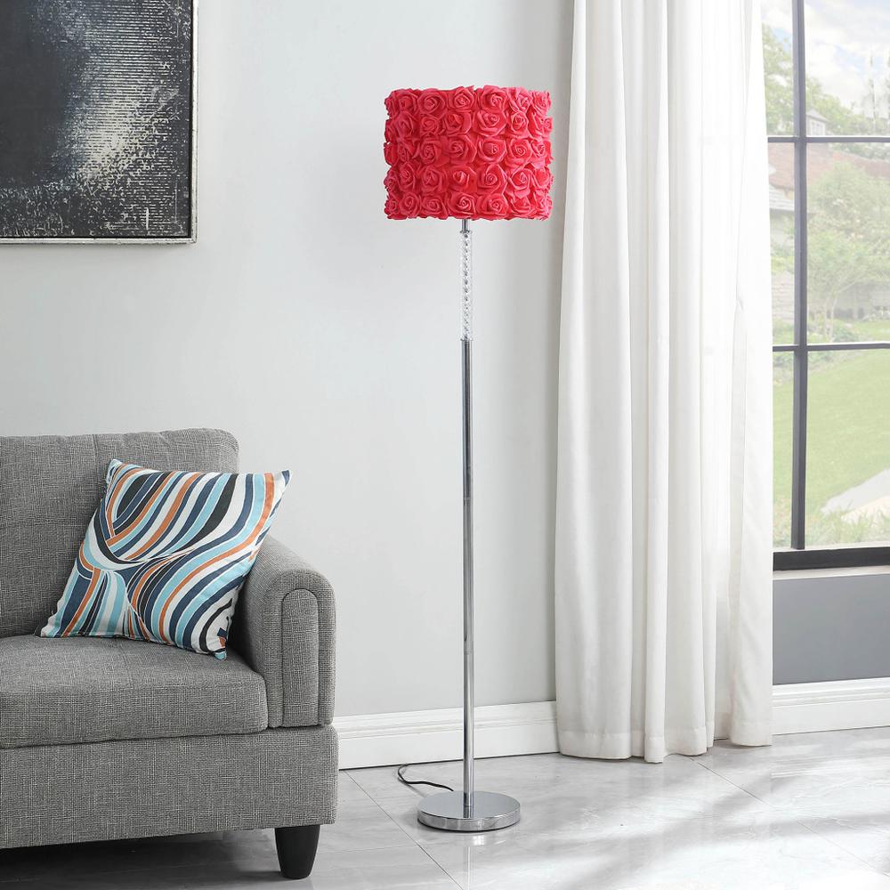 63" Steel Traditional Shaped Floor Lamp With Red Drum Shade. Picture 2
