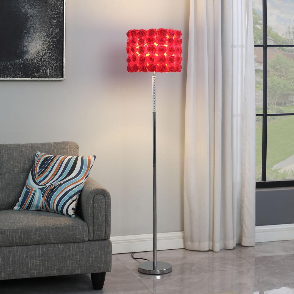63" Steel Traditional Shaped Floor Lamp With Red Drum Shade. Picture 3