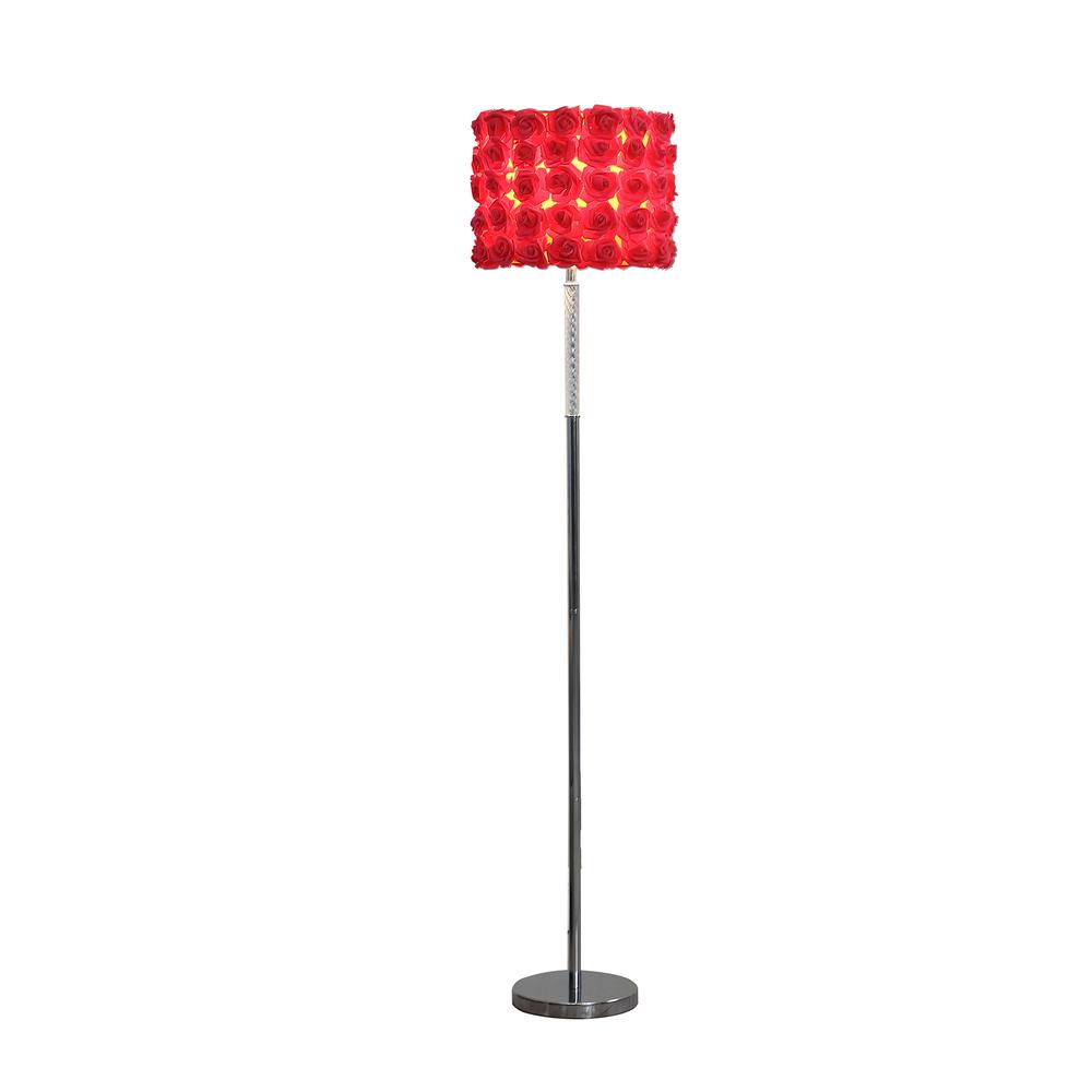 63" Steel Traditional Shaped Floor Lamp With Red Drum Shade. Picture 4